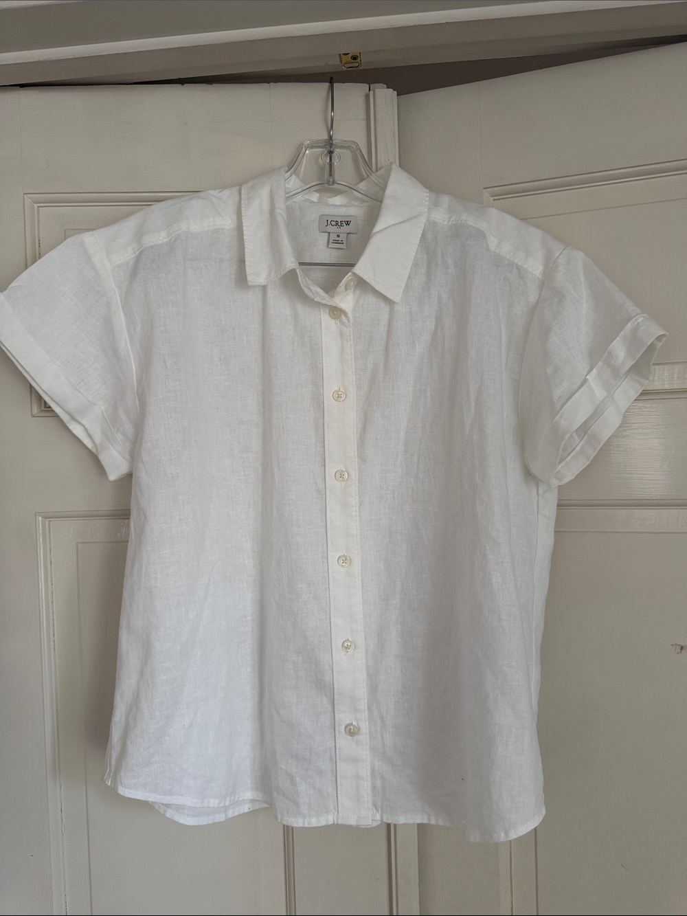 J. Crew White Linen Blend Short Sleeve Button-Down Shirt Small